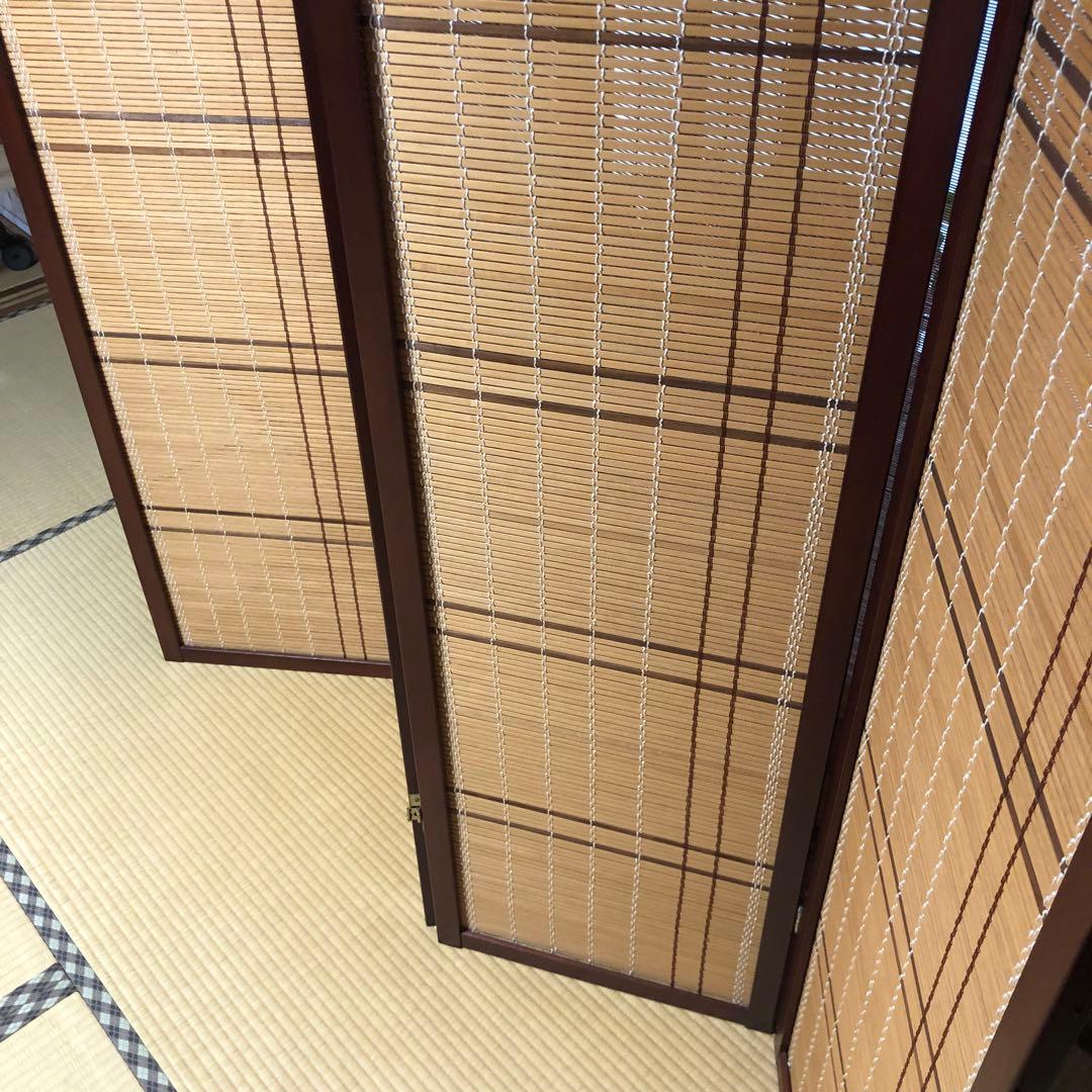 木製フレーム竹製パネル　4連パーテーション