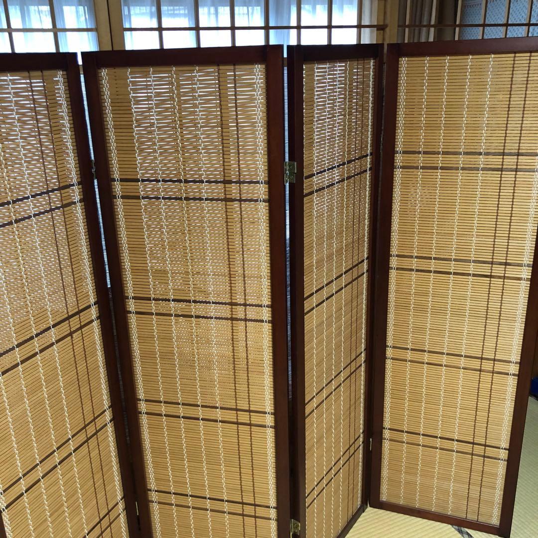 木製フレーム竹製パネル　4連パーテーション