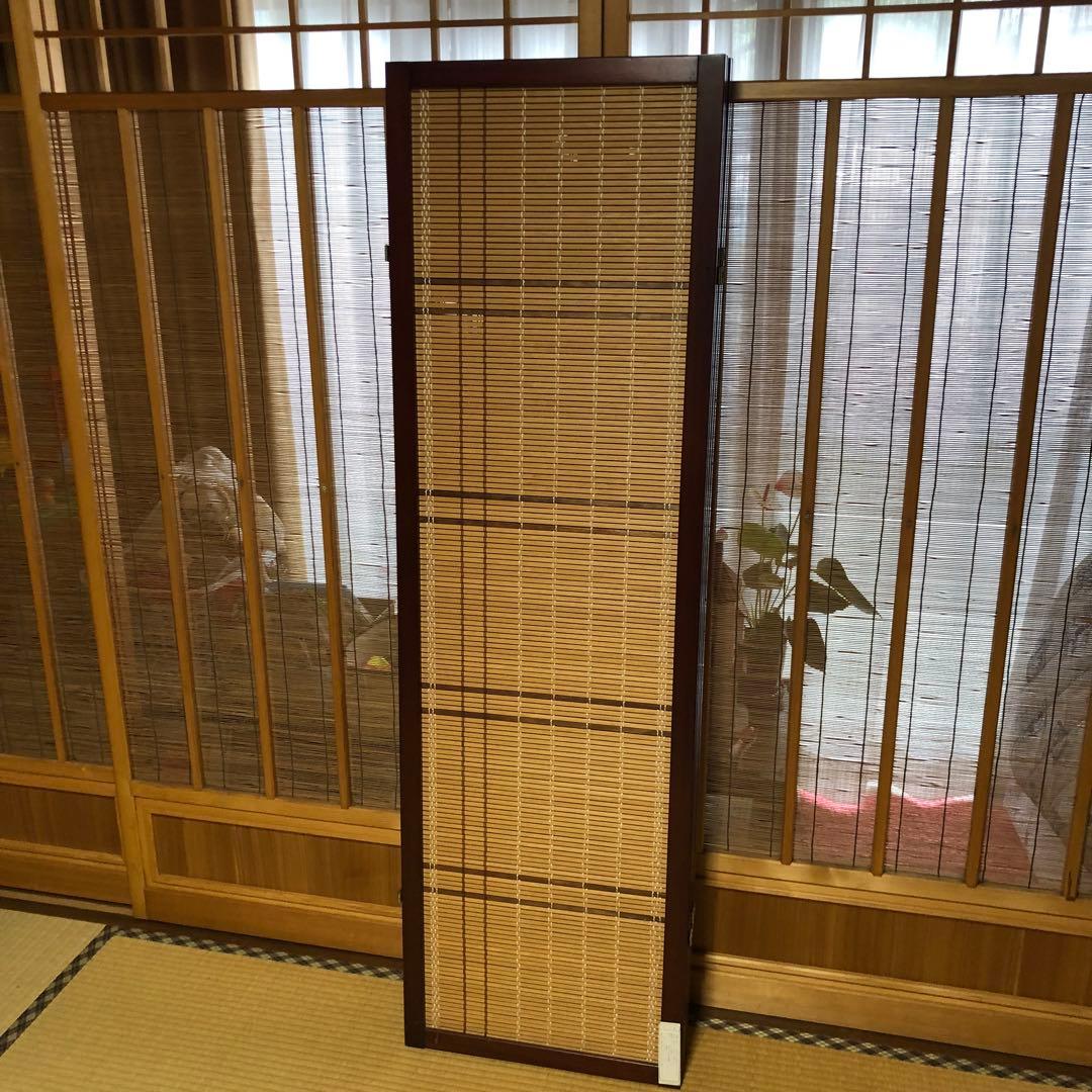 木製フレーム竹製パネル　4連パーテーション