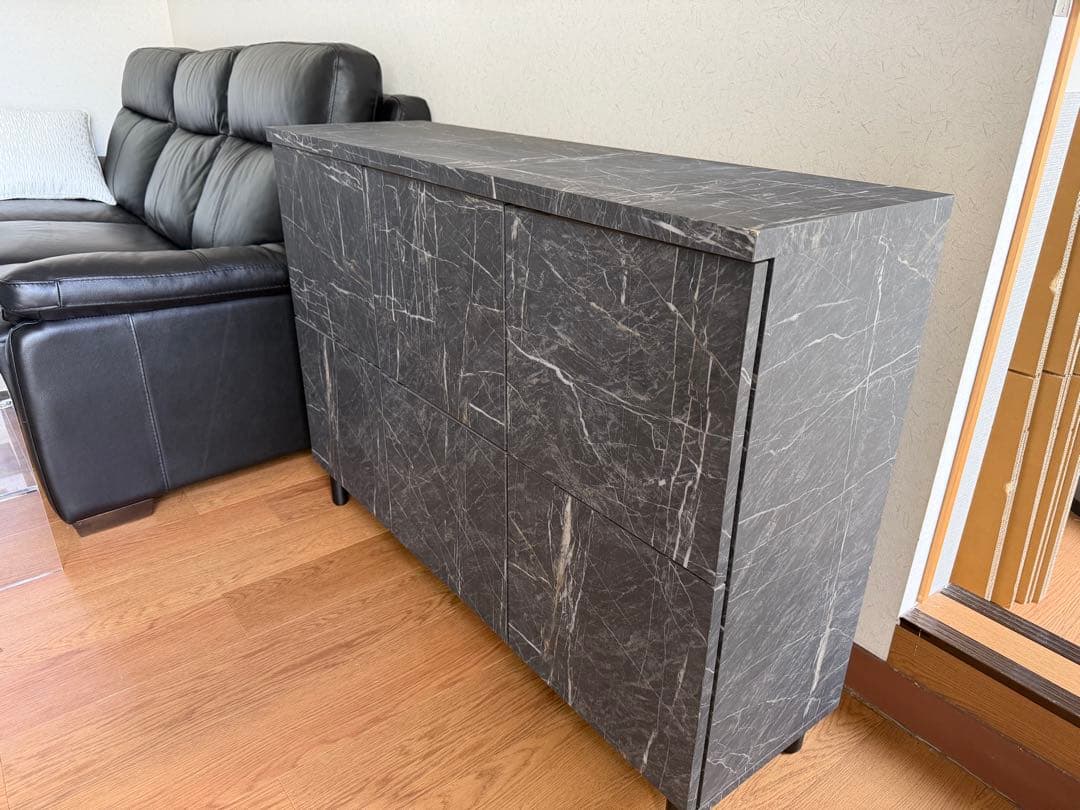 マーブル調　大理石調　キャビネット 6収納　薄型