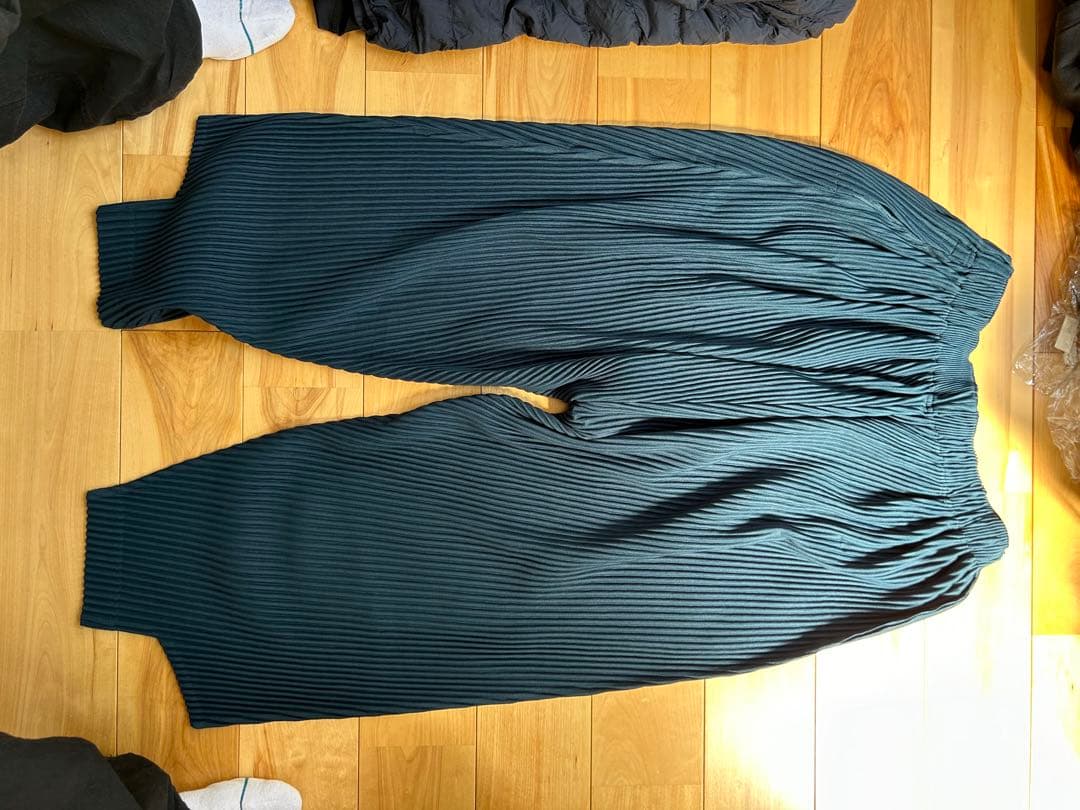 ダークグリーン ストライプ サルエルパンツ