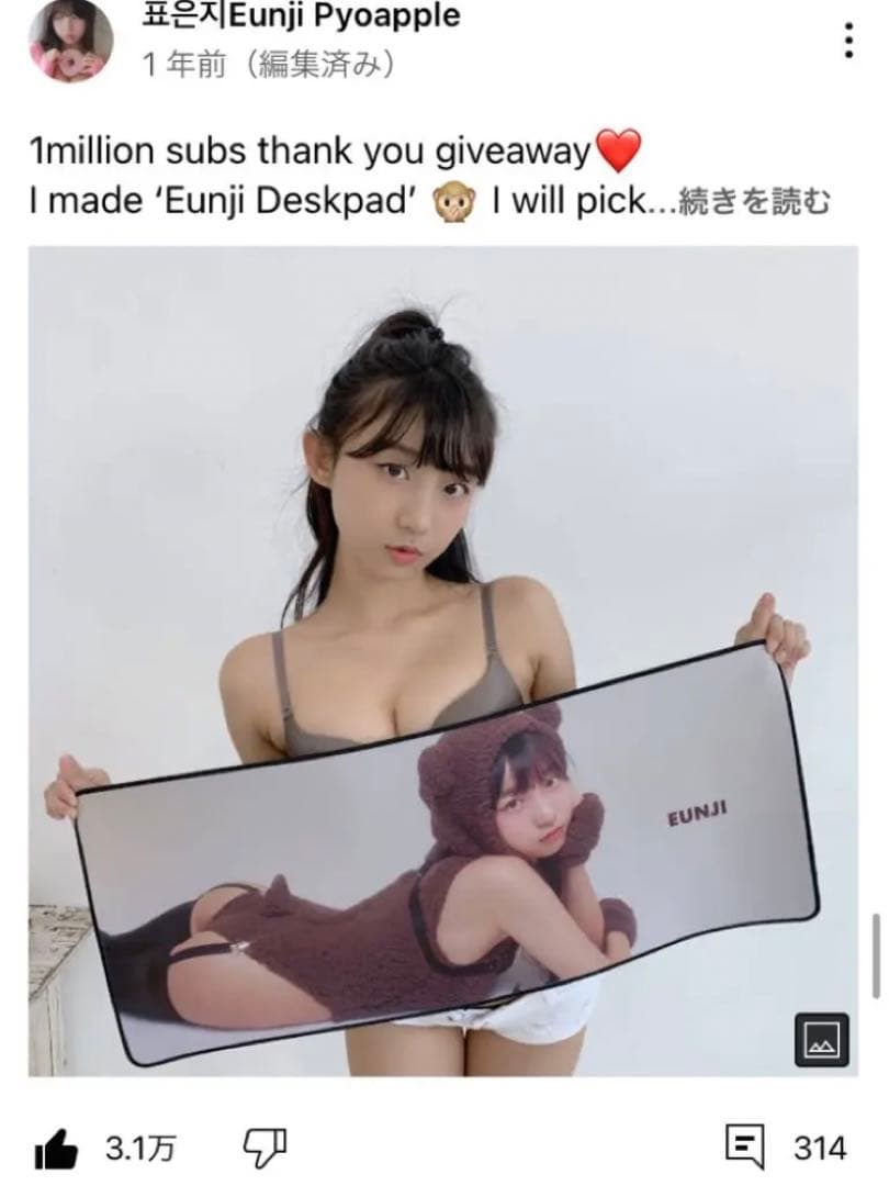 ピョウンジ pyoapple デスクマット 100万人登録　当選品　40枚限定