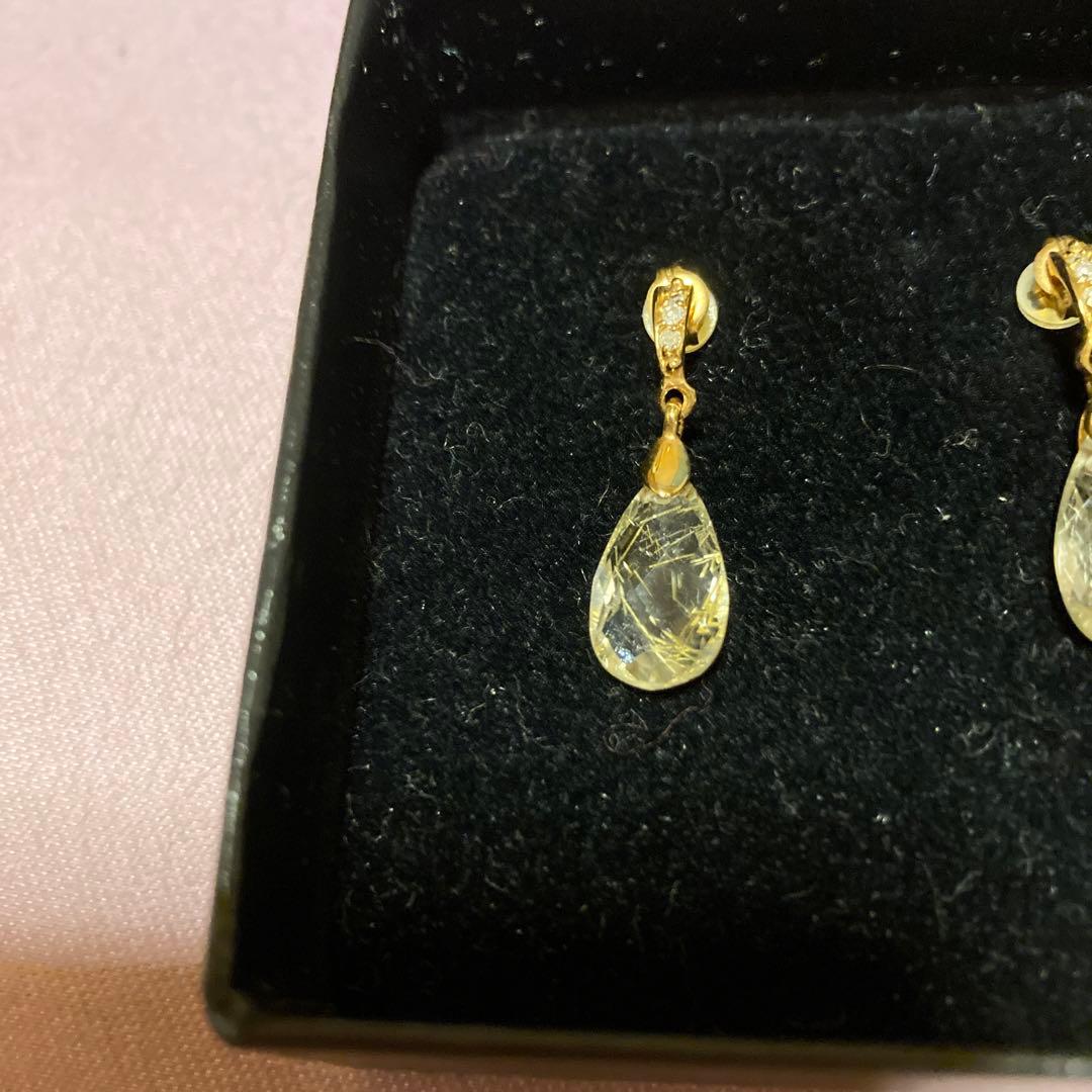 18K ルチルクォーツピアス(メレダイヤ入)