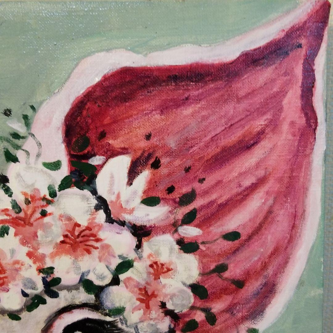 油絵　専用　頭に花をのせた豚