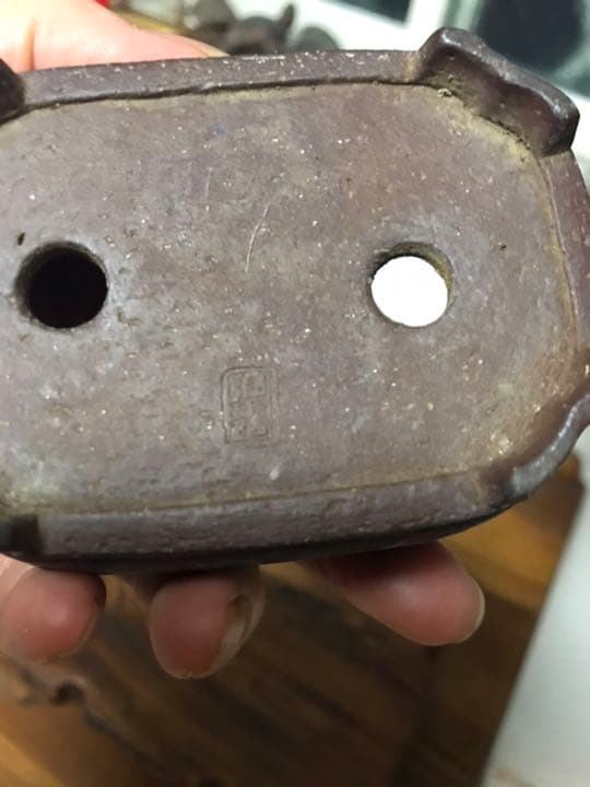 盆栽鉢　時代　陶翠　彩交趾黒泥隅入長方鉢