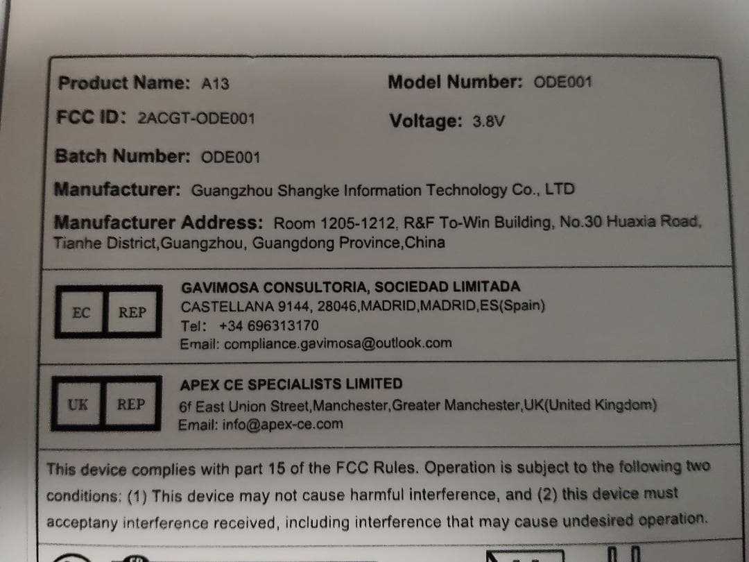 ODEA A13（Teclast T65同等品） － 13.36インチタブレット