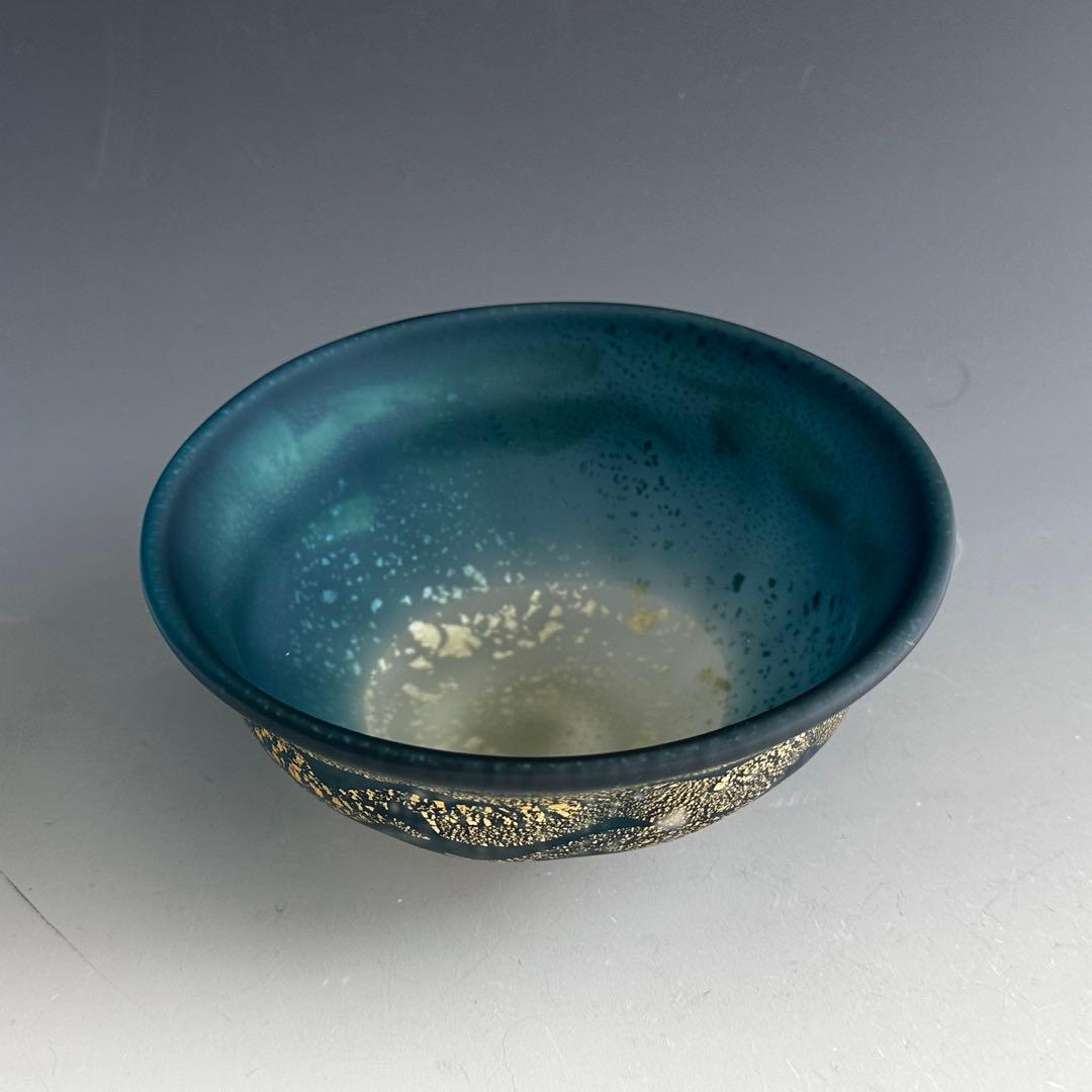 茶道具　彩色金銀箔入　クリスタル　茶碗　大川薫　共箱　ガラス　硝子　夏茶碗　茶会