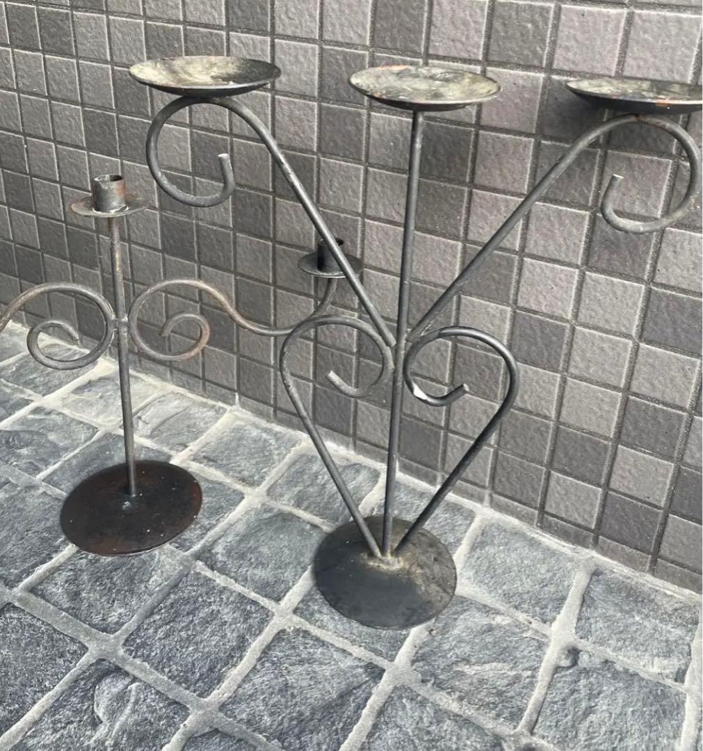 希少　35年ヴィンテージ 鉄製　キャンドルスタンド　黒　ブラック