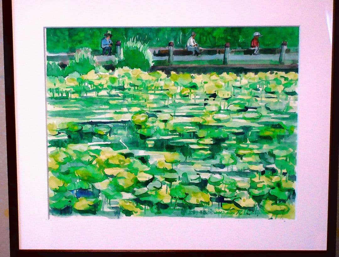 不忍池(上野公園)水彩画 額装済み
