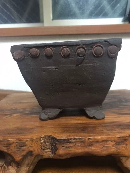 盆栽鉢　杉浦作正方鉢古鉢時代手作り鉢盆栽鉢小品盆栽草もの盆栽鉢多肉植物植木鉢