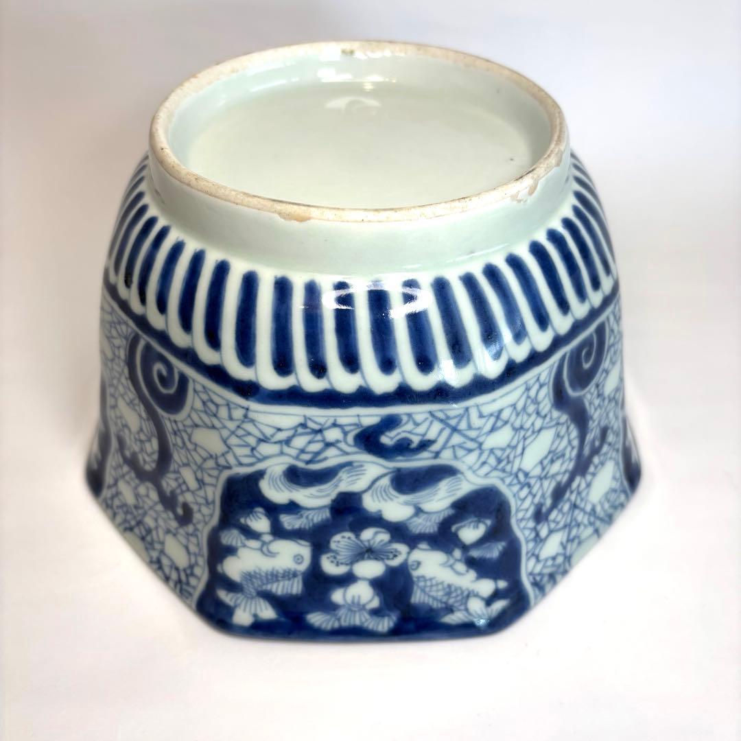 古伊万里　金魚　梅　波　八角鉢