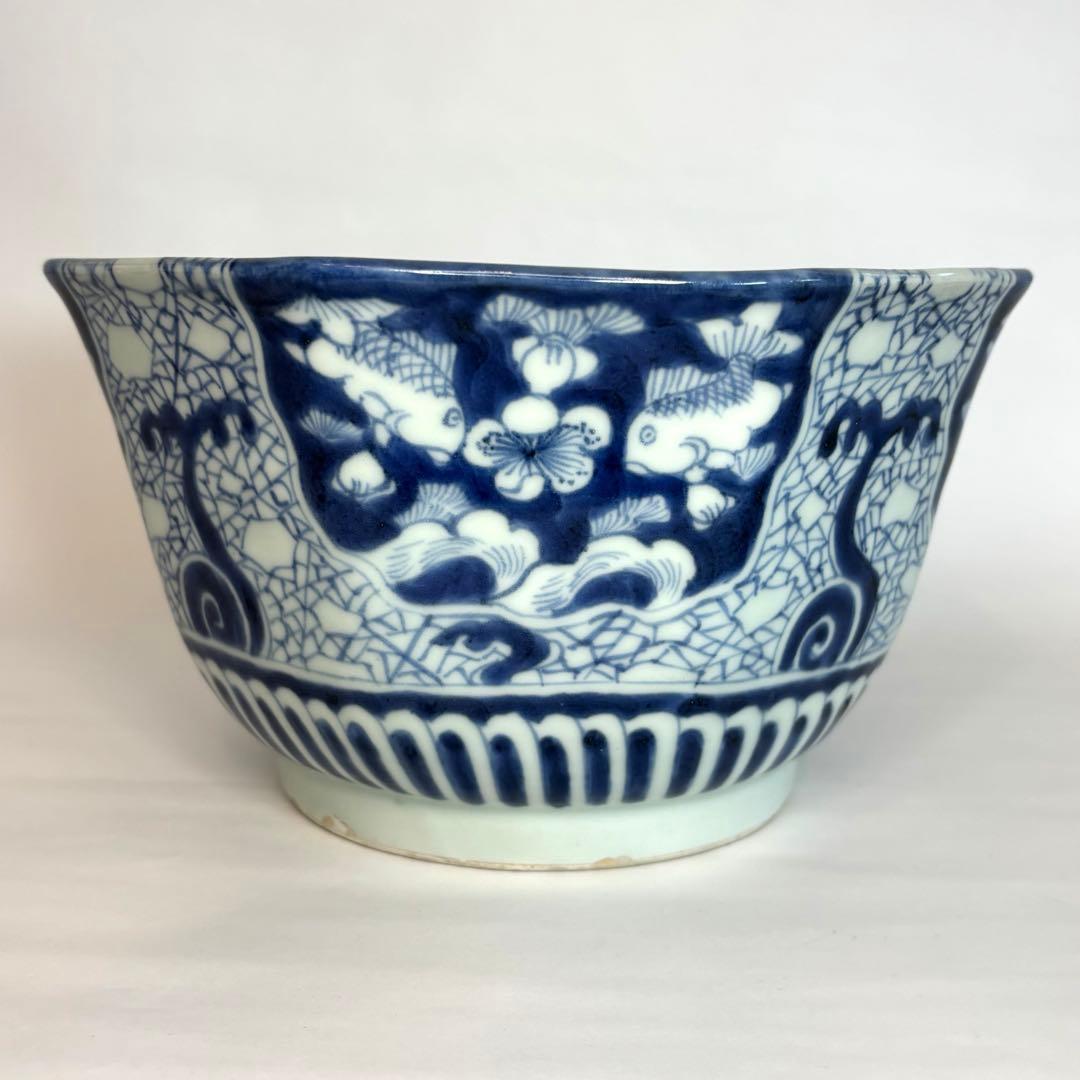 古伊万里　金魚　梅　波　八角鉢