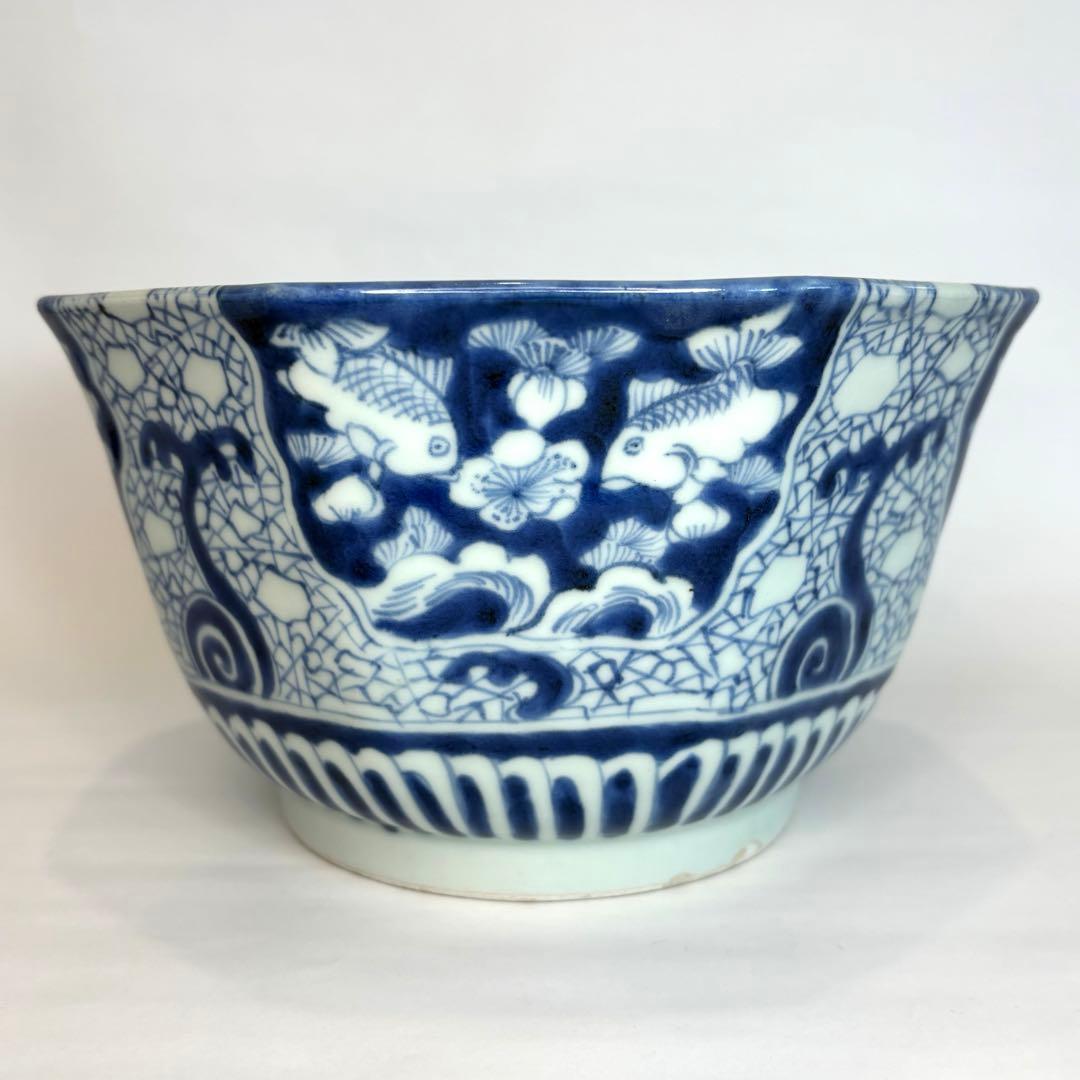 古伊万里　金魚　梅　波　八角鉢