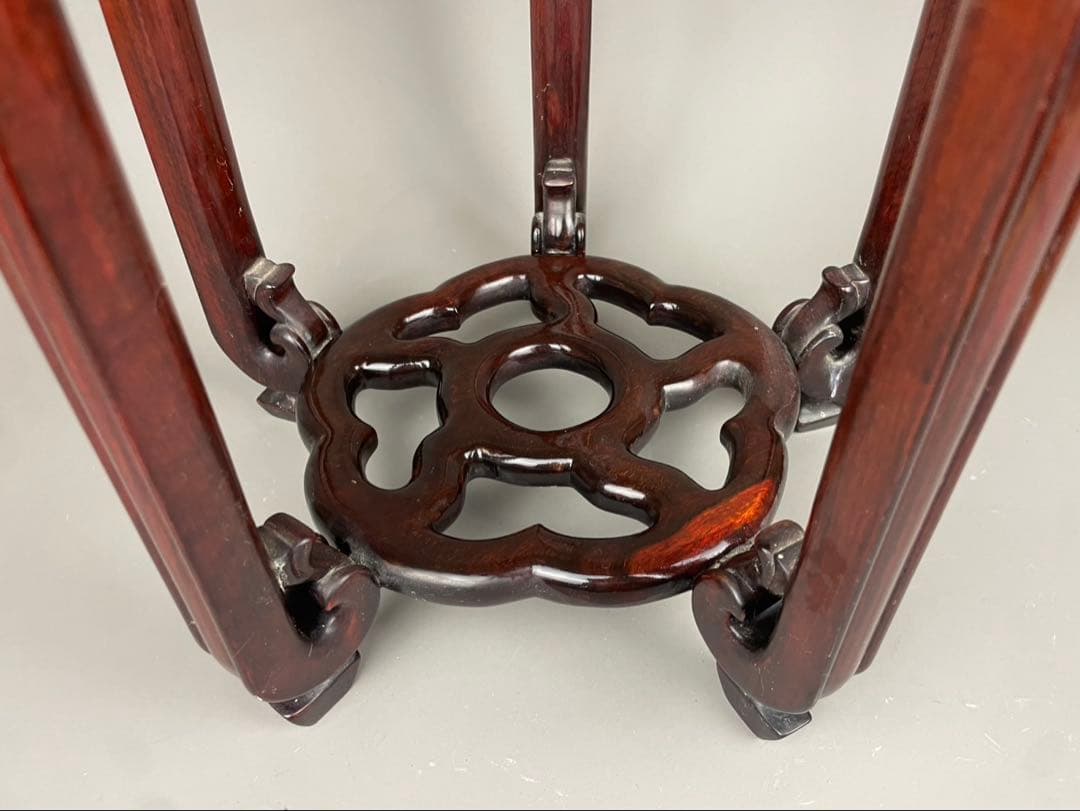 中国古玩 唐木造 高卓花台 五足花台 古唐木 飾台栽台 香炉台 紫檀 花梨 彫刻