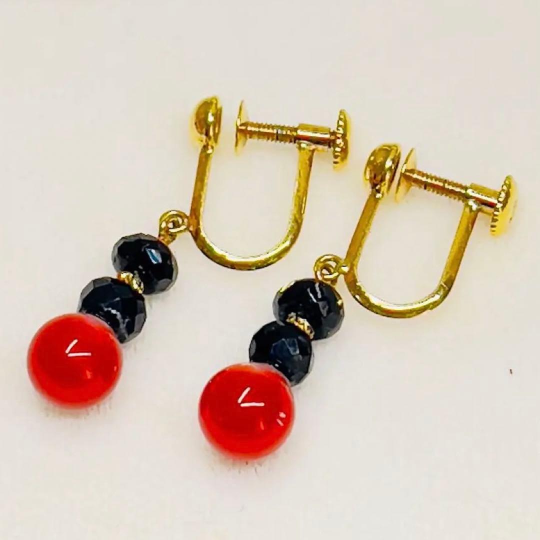 W*k様 【土佐名産】天然血赤珊瑚とブラックトルマリンK18イヤリング