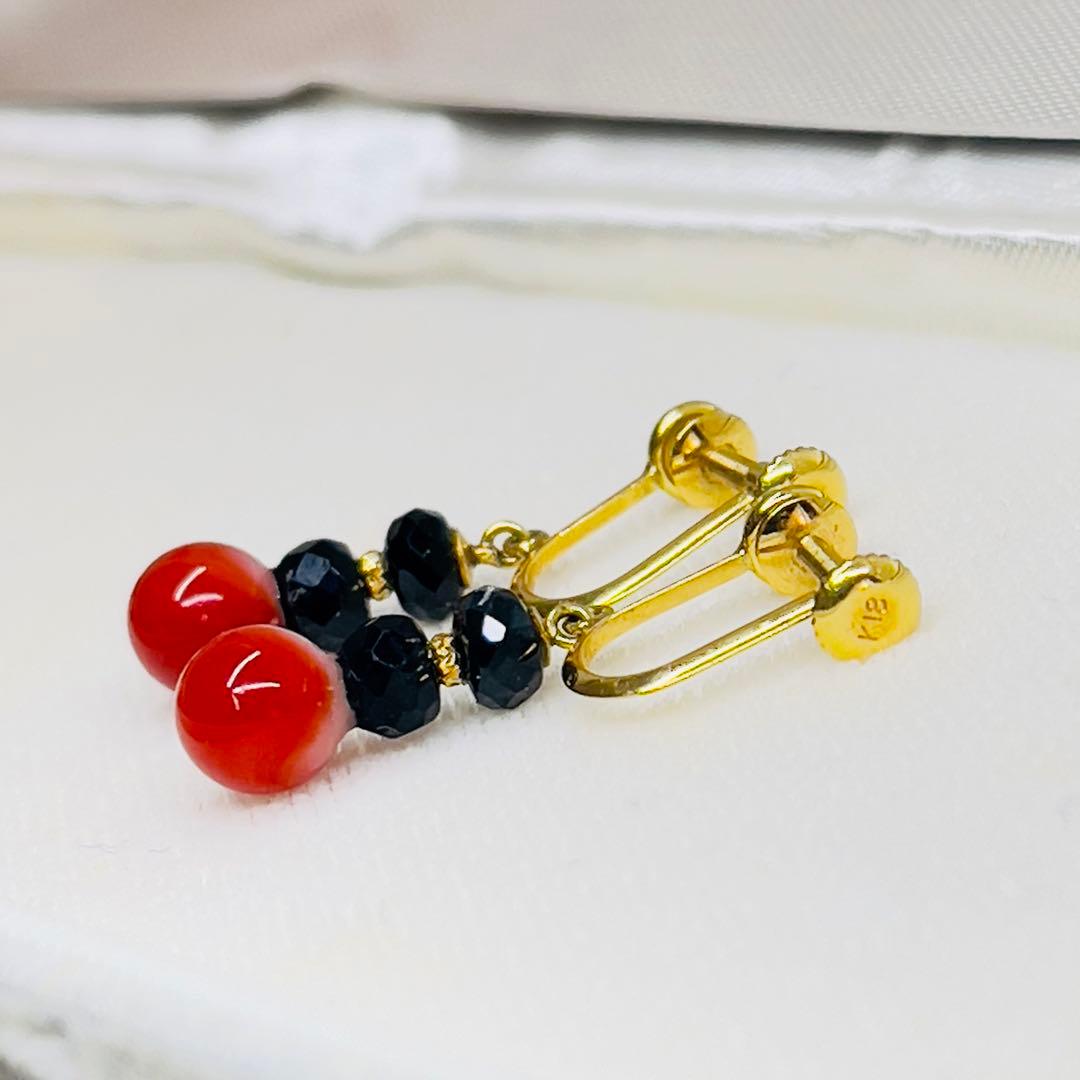 W*k様 【土佐名産】天然血赤珊瑚とブラックトルマリンK18イヤリング