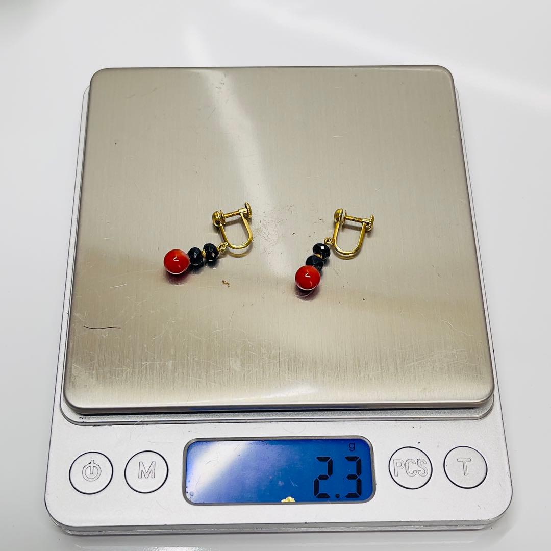 W*k様 【土佐名産】天然血赤珊瑚とブラックトルマリンK18イヤリング