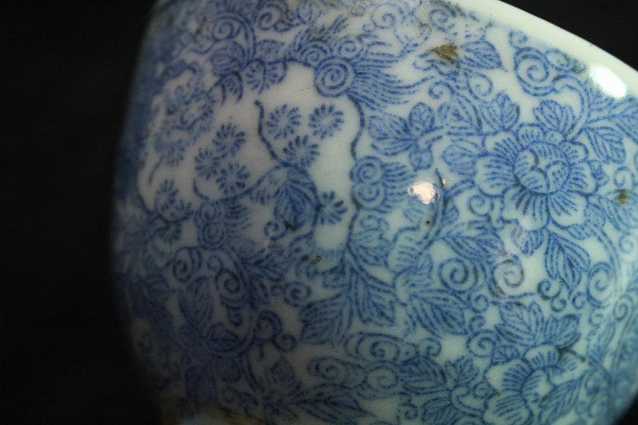 煎茶 染付 碗 五件 時代物(K-LC763)