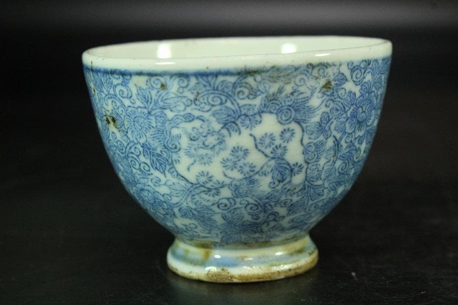 煎茶 染付 碗 五件 時代物(K-LC763)