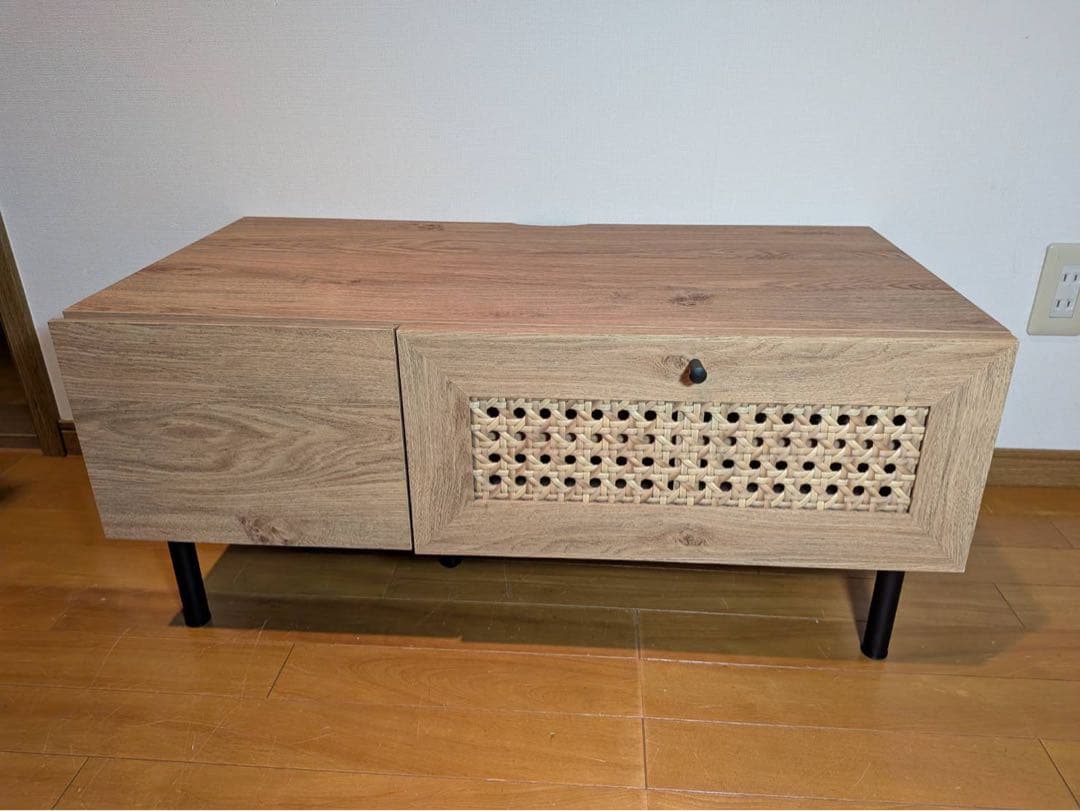 ■送料込■LOWYA ラタン調 木製テレビボード 机TV台 ラックローデスク収納