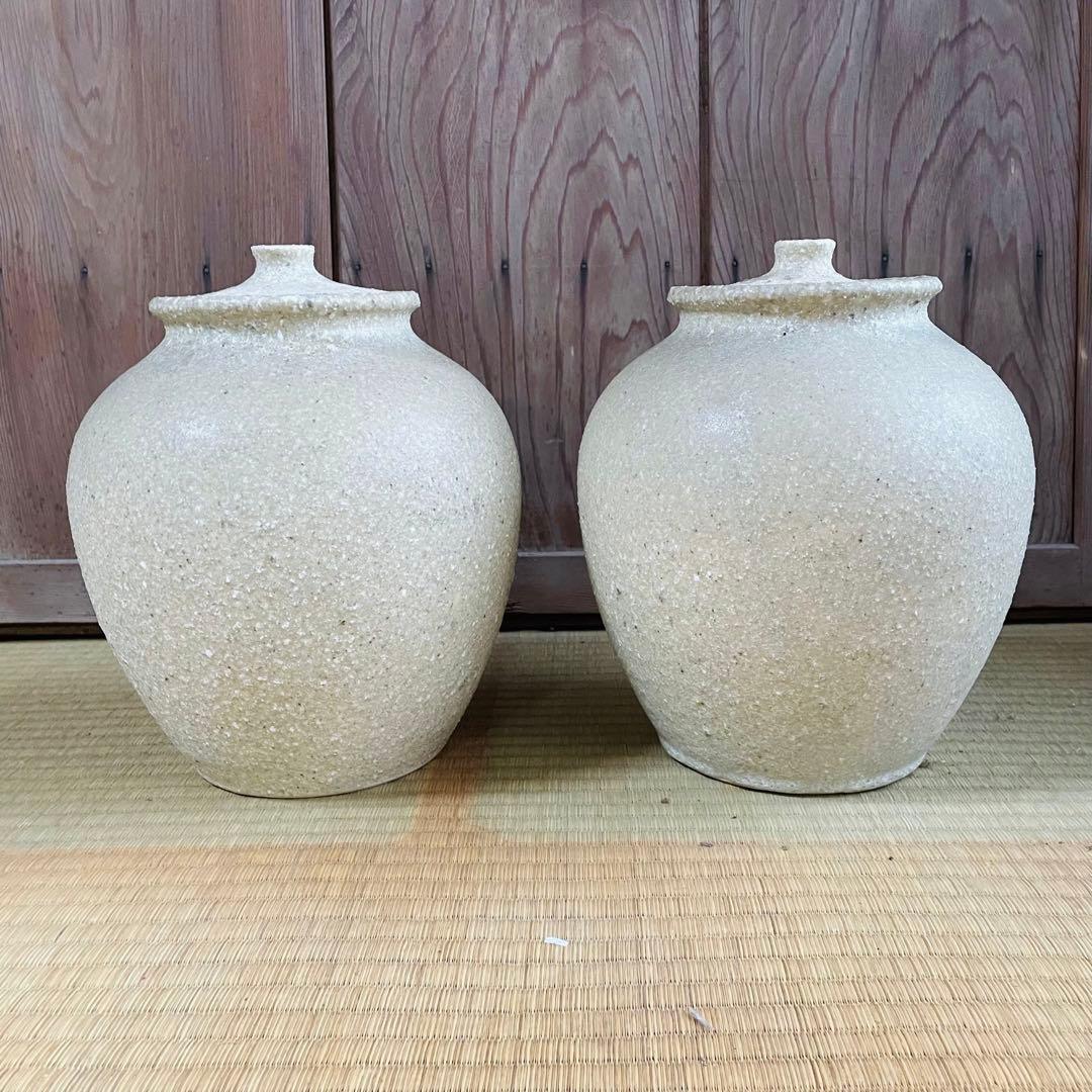 白有蓋壺　骨董　壺　ヴィンテージ　キャニスター　古民家　茶壺　レトロ　明治　大正