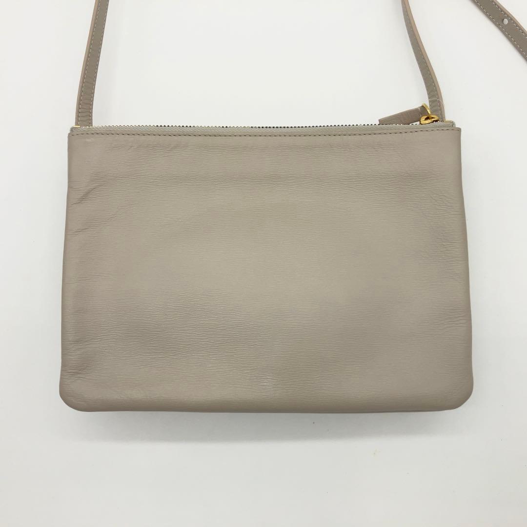 CELINE トリオ ラージ レザー ショルダーバッグ ライドグレー