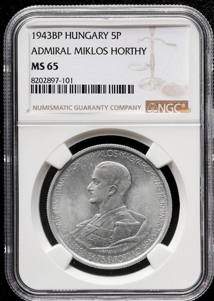 HUNGARY ハンガリー 5Pengo 1943NGC-MS65