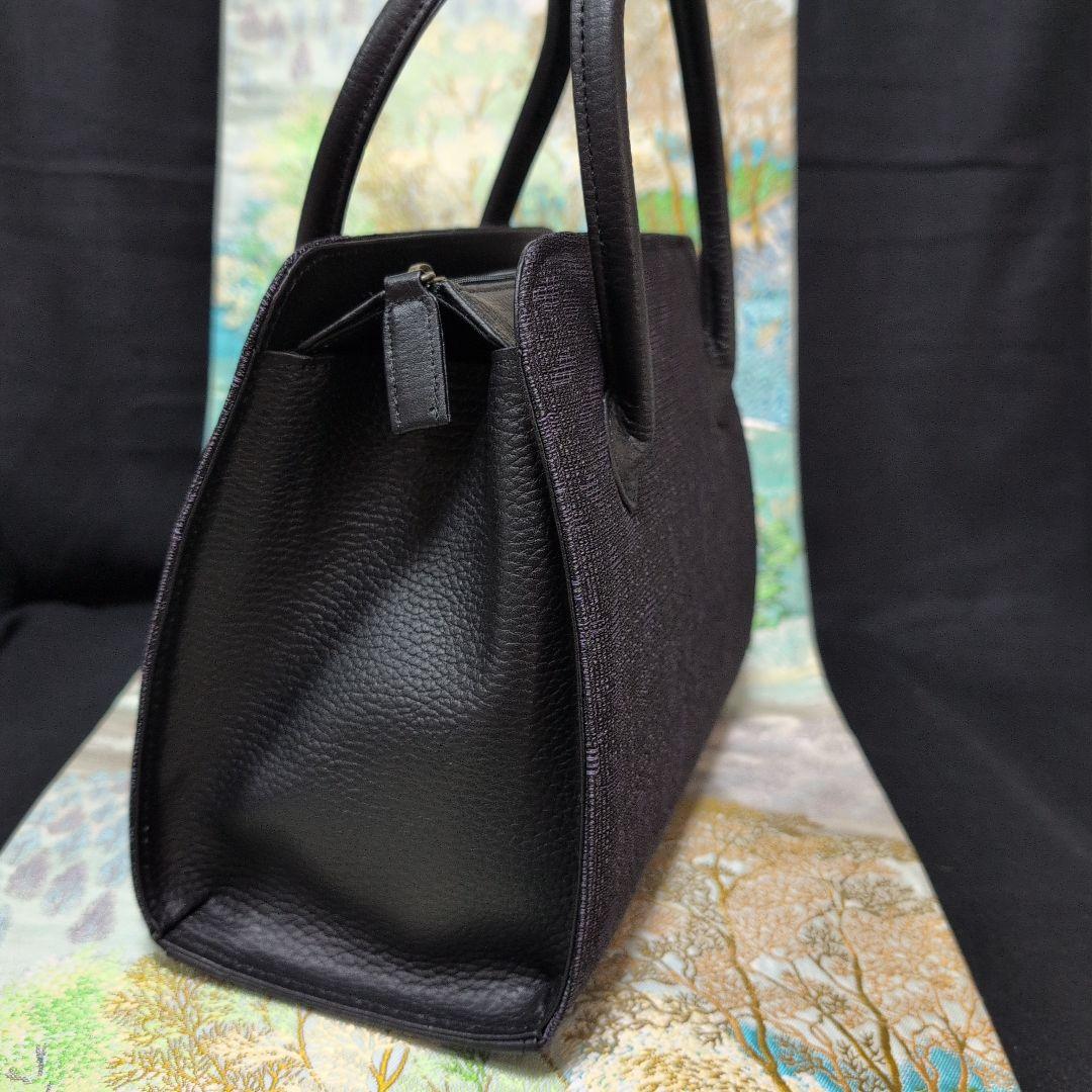 高級利休バック　黒紫花弁　 シンプル トートバッグ 和装バッグ新品