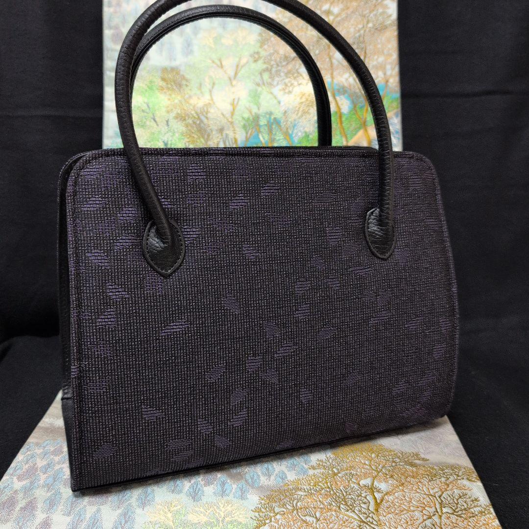 高級利休バック　黒紫花弁　 シンプル トートバッグ 和装バッグ新品