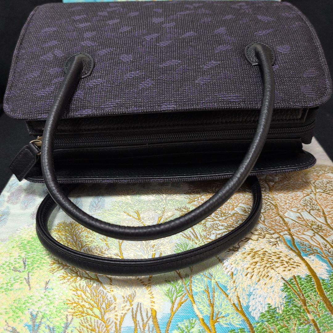 高級利休バック　黒紫花弁　 シンプル トートバッグ 和装バッグ新品