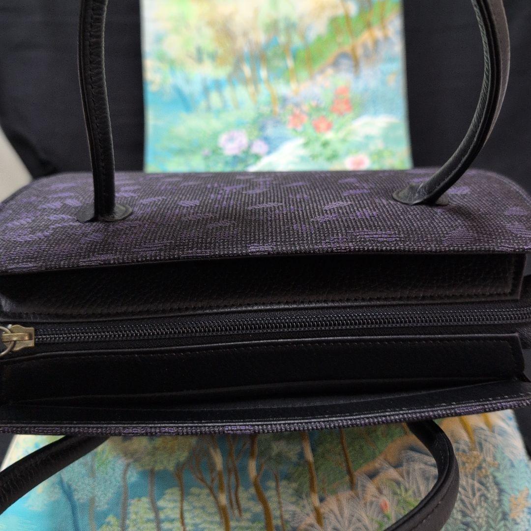 高級利休バック　黒紫花弁　 シンプル トートバッグ 和装バッグ新品