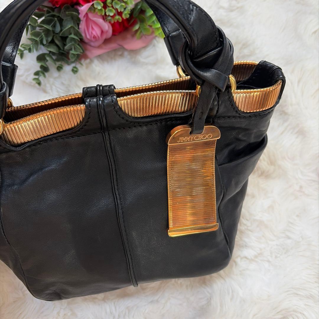 美品 JIMMY CHOO ジミーチュウ ラムスキン ゴールド金具 ハンドバッグ