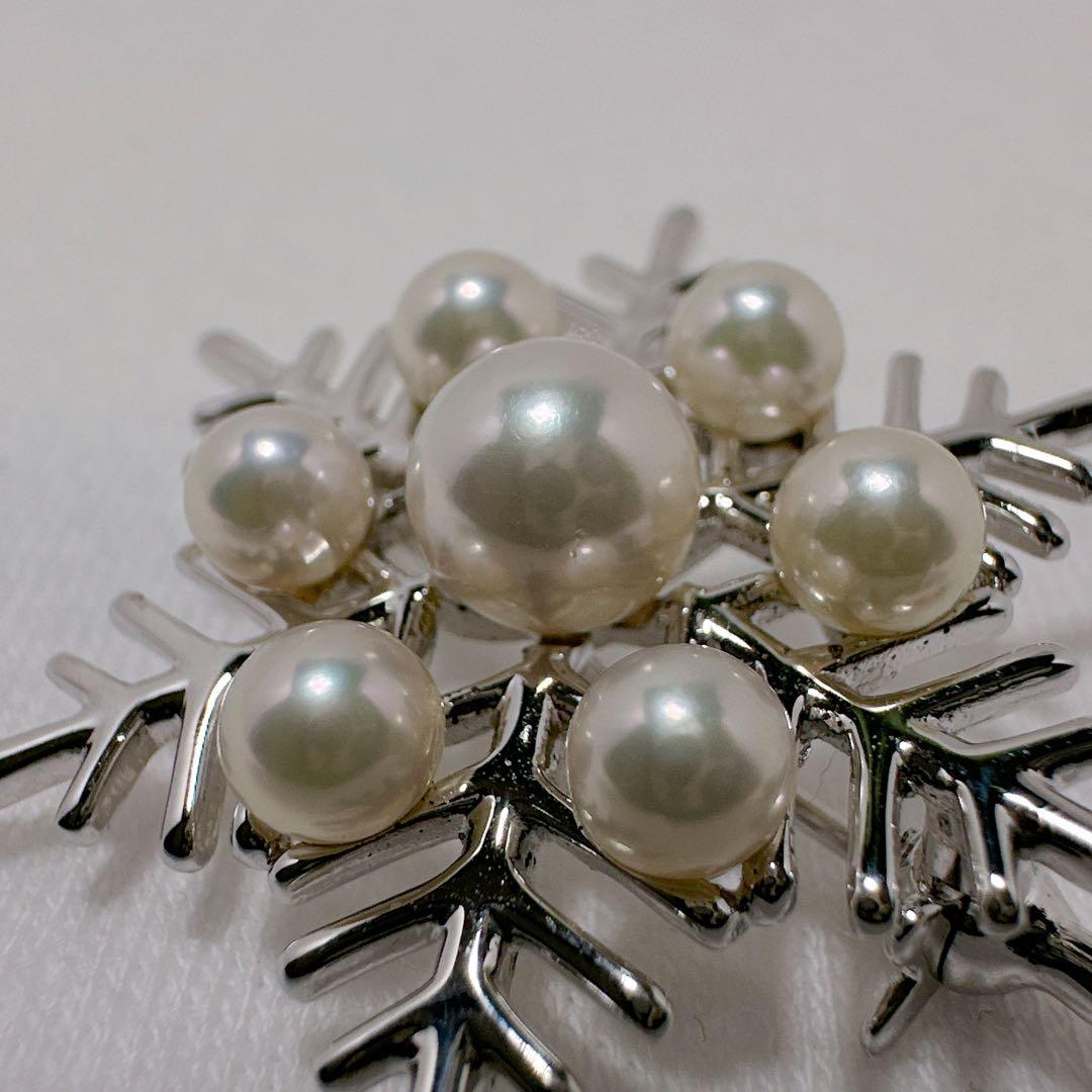 MIKIMOTO ミキモト あこや真珠 雪の結晶 スノークリスタル ブローチ