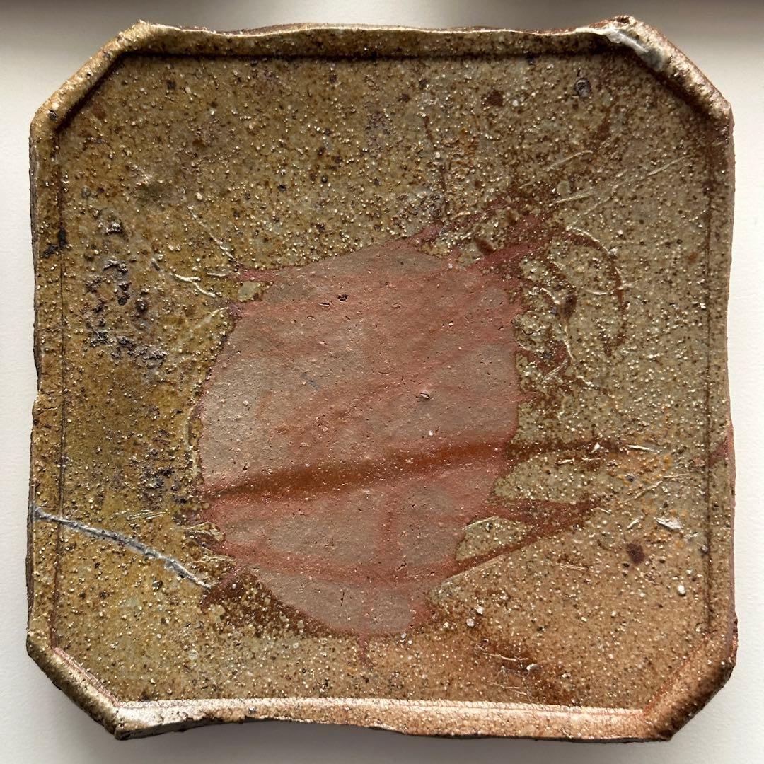 堀江英城 備前 四方皿 5枚 牡丹餅 緋襷 共箱