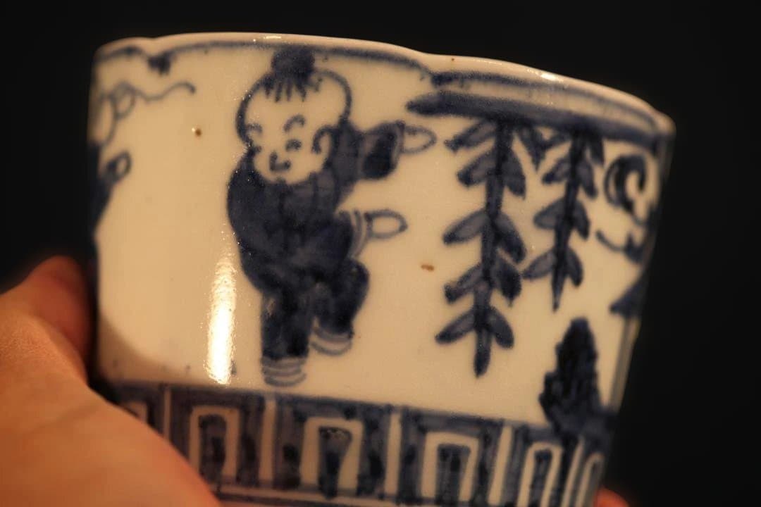 517　古伊万里大振染付唐子踊図蕎麦猪口　幕末