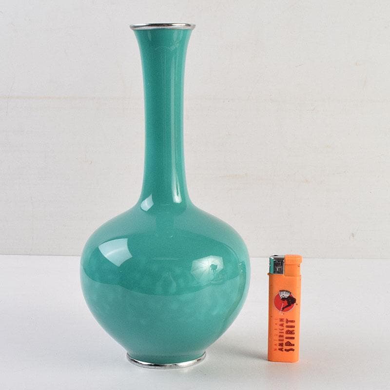 七宝焼　安藤七宝店　緑釉　花文　花瓶　合わせ箱　C　R9385H