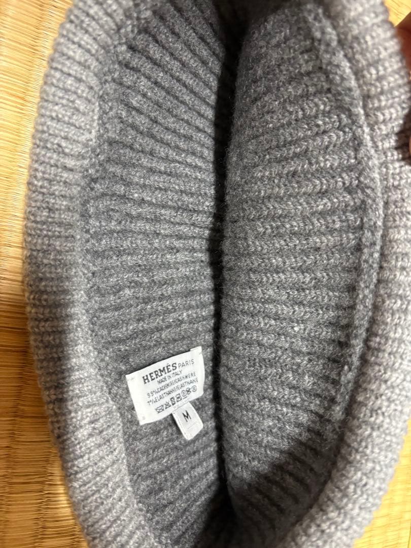 HERMES シェーヌダンクル　カシミア　ニットキャップ　M グレー