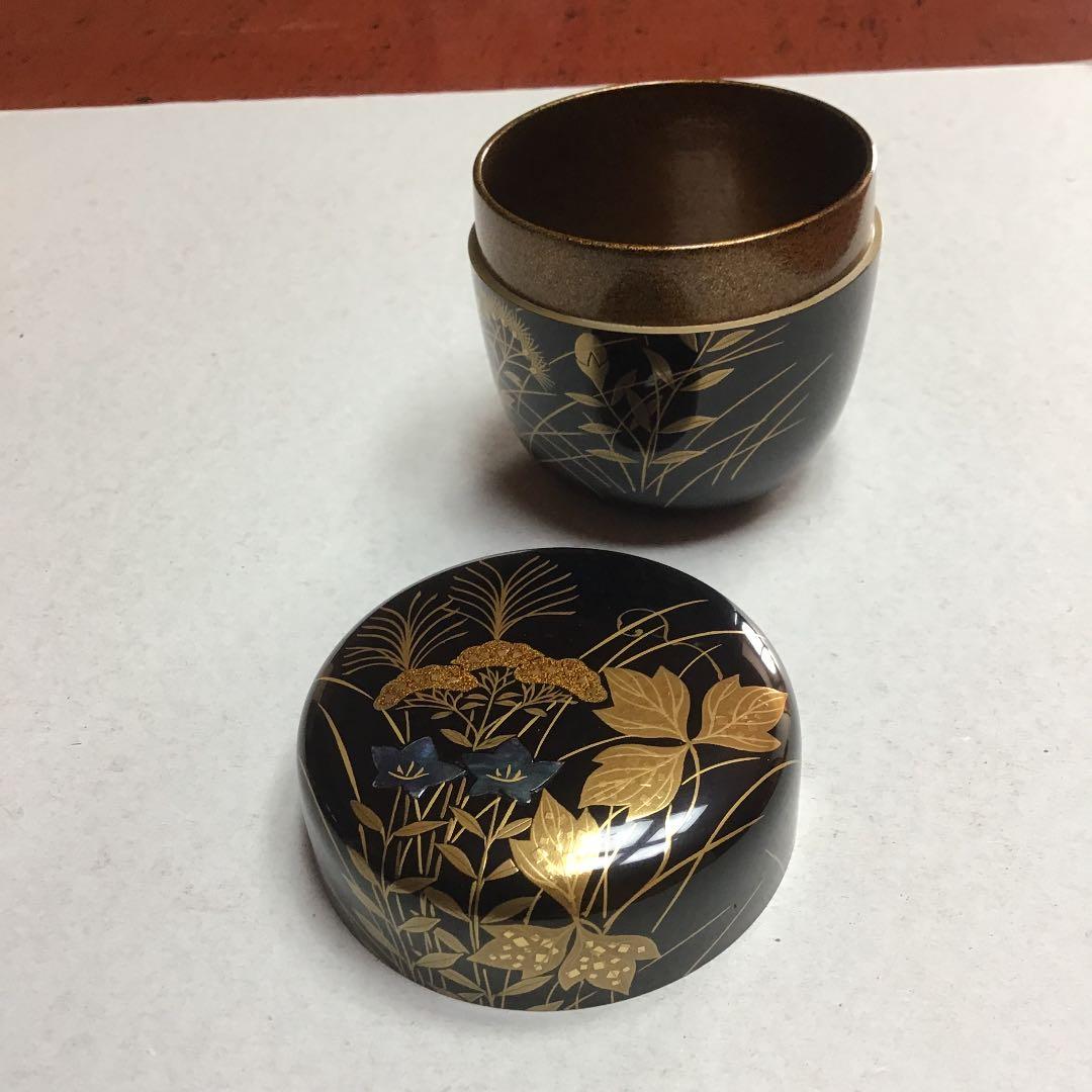 棗　秋草蒔絵　螺鈿　利休棗　茶平一斎　輪島塗　漆芸　人間国宝　秋の七草　共桐箱