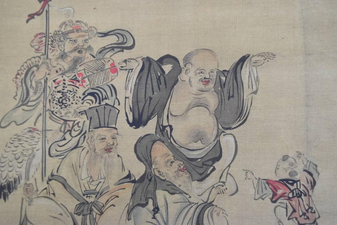 【真作】狩野探林守美/七福神/唐子図/掛軸☆宝船☆AB-333