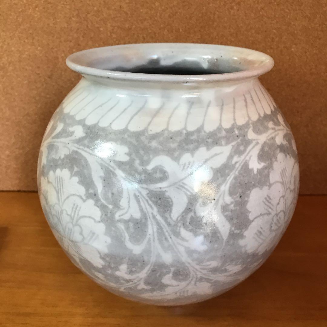 岐阜県重要無形文化財 加藤幸兵衛　掻落 花瓶 TG10