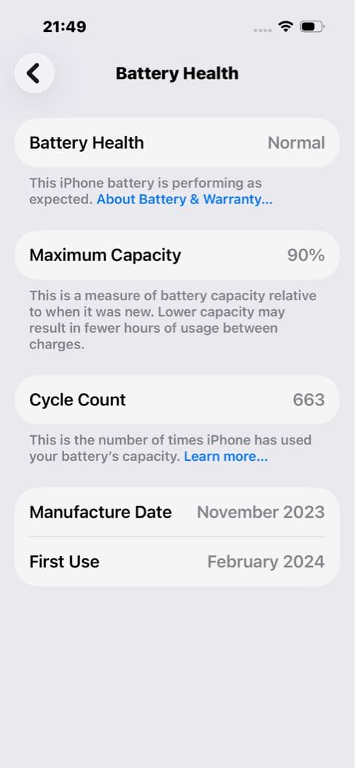 iPhone 15 128GB ピンク SIMフリー バッテリー90% 美品
