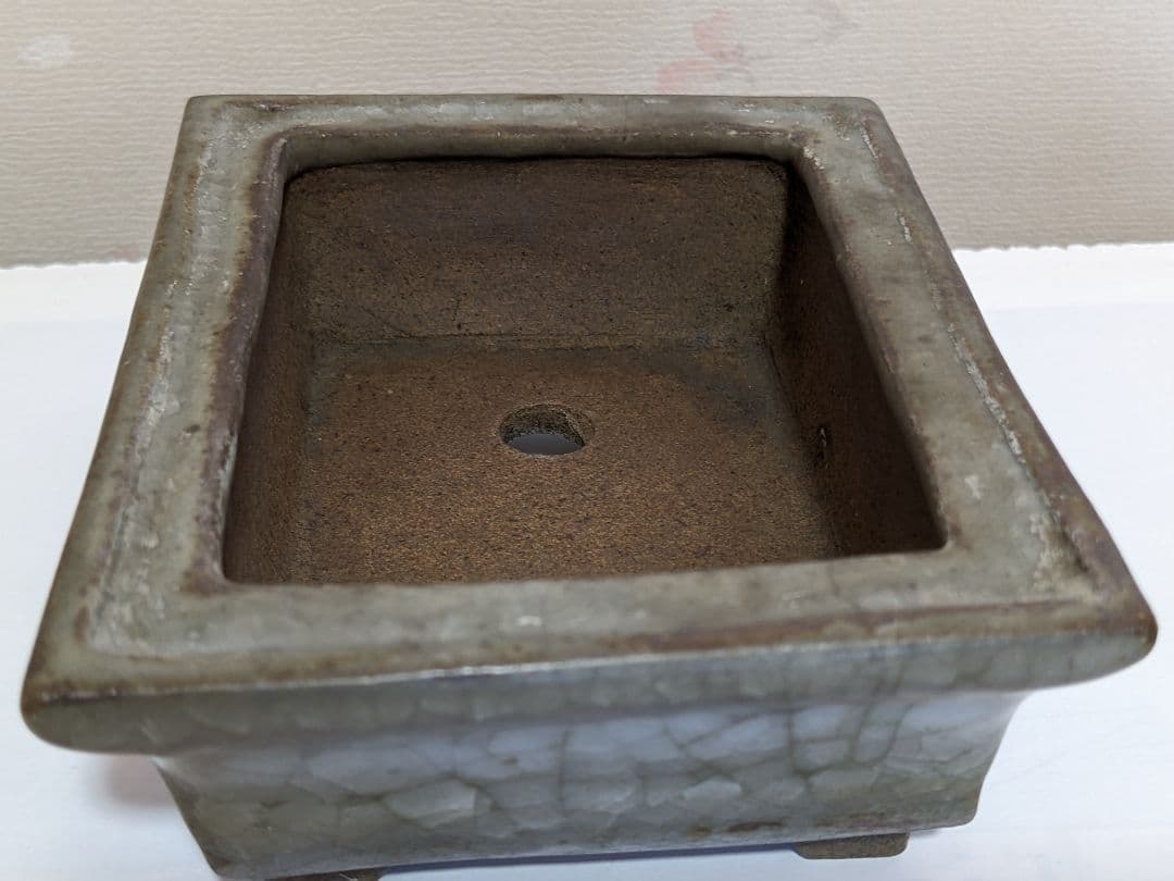 ♦小品盆栽鉢 辰の釘彫り印 長方形四足ミニ盆栽鉢？中国 国内 古美術骨董品