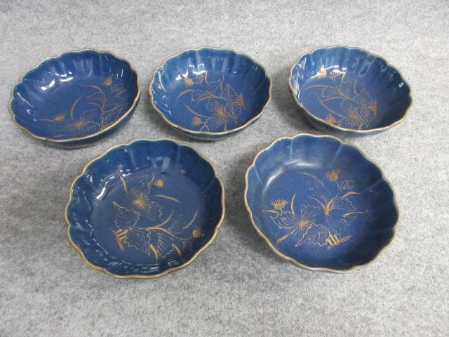 古伊万里瑠璃金彩あざみ図なます皿5枚 [B25908]