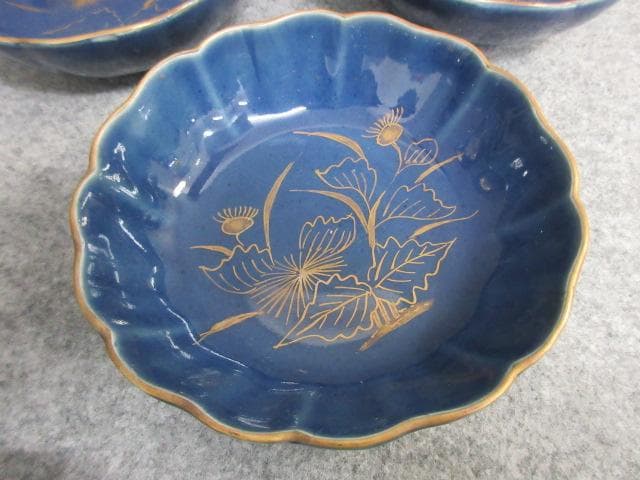 古伊万里瑠璃金彩あざみ図なます皿5枚 [B25908]