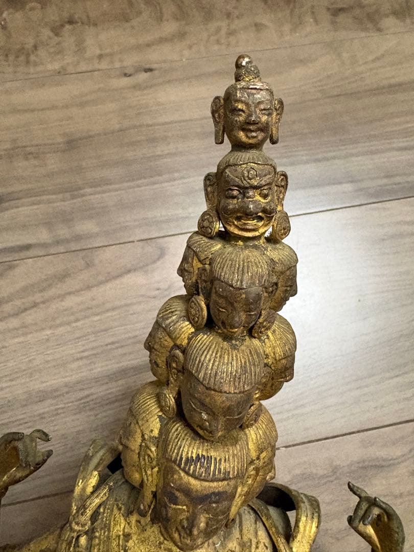 h*k様 八臂十一面塗金観音立像　古銅製 清時代 古董 重約1100克
