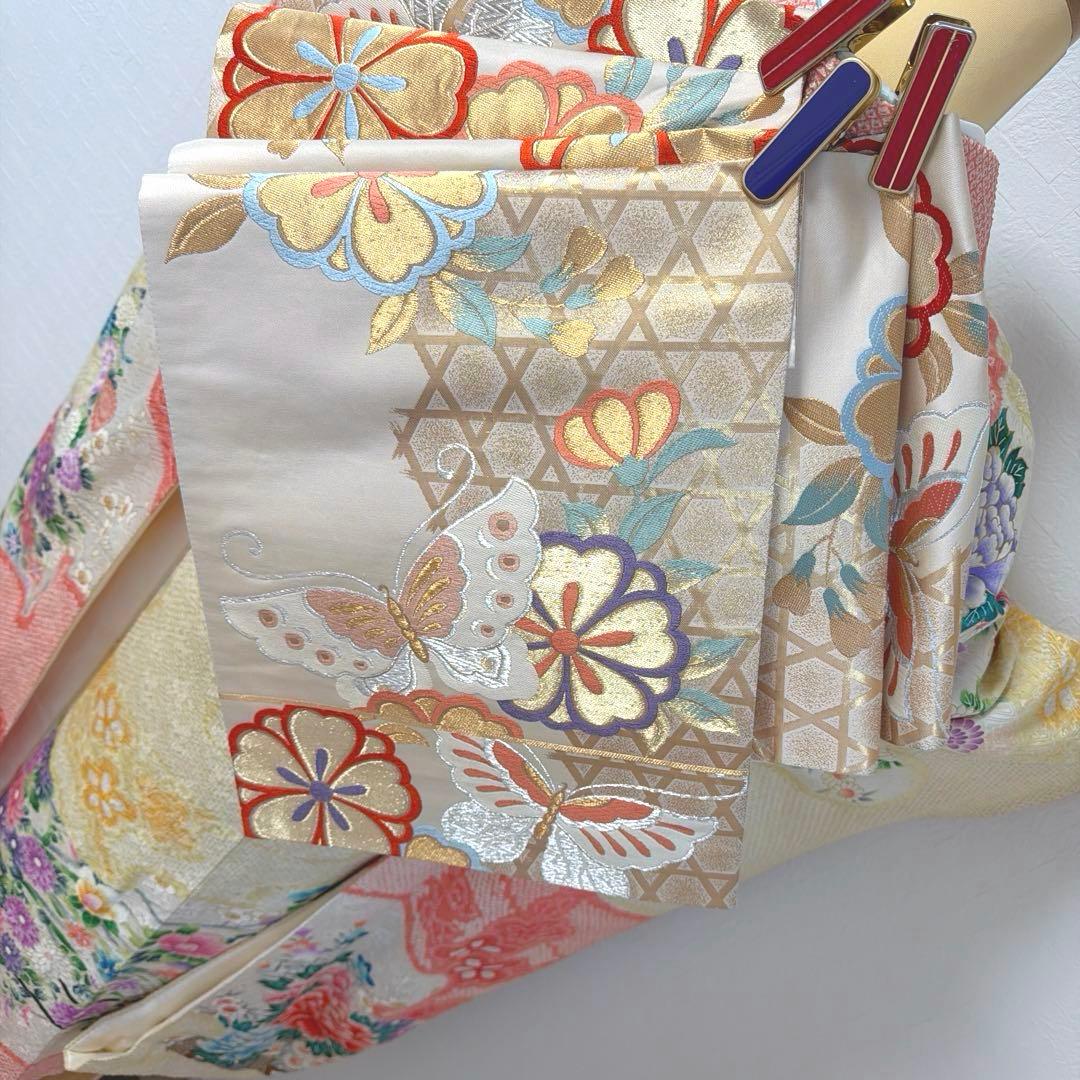 491 振袖フルセット 正絹 コーラルオレンジ クリームイエロー 絞り 金彩