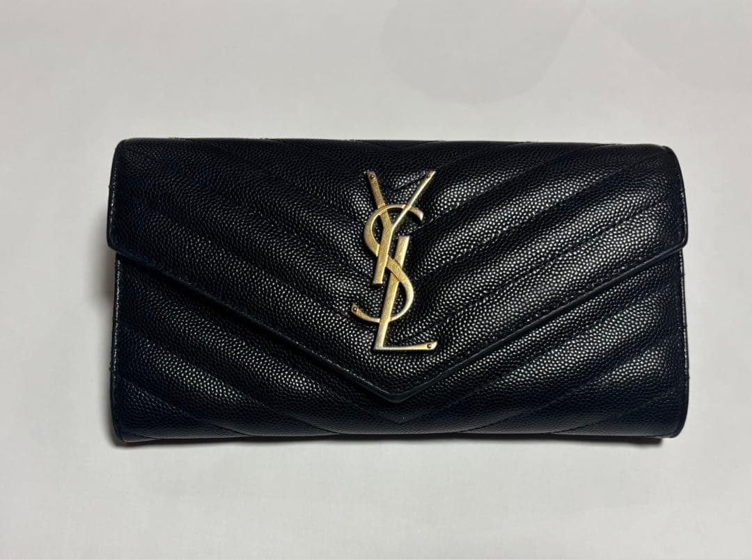 美品　SAINT LAURENT 二つ折り財布 黒 レザー