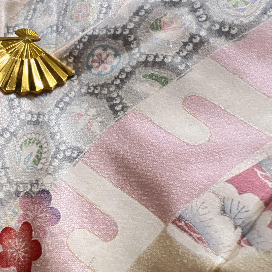 振袖　刺繍　牡丹　乱菊　霞　熨斗　花模様　成人式　着物　125tz