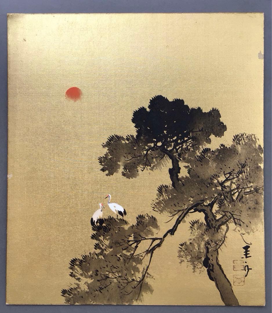 色紙　松、鶴、旭日を金地に描いた吉祥画　配送用袋　S1039SS