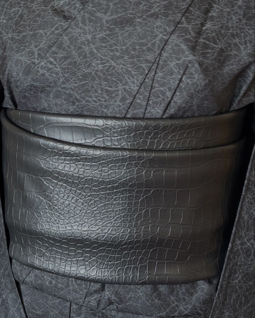 レザー半幅帯　クロコ調